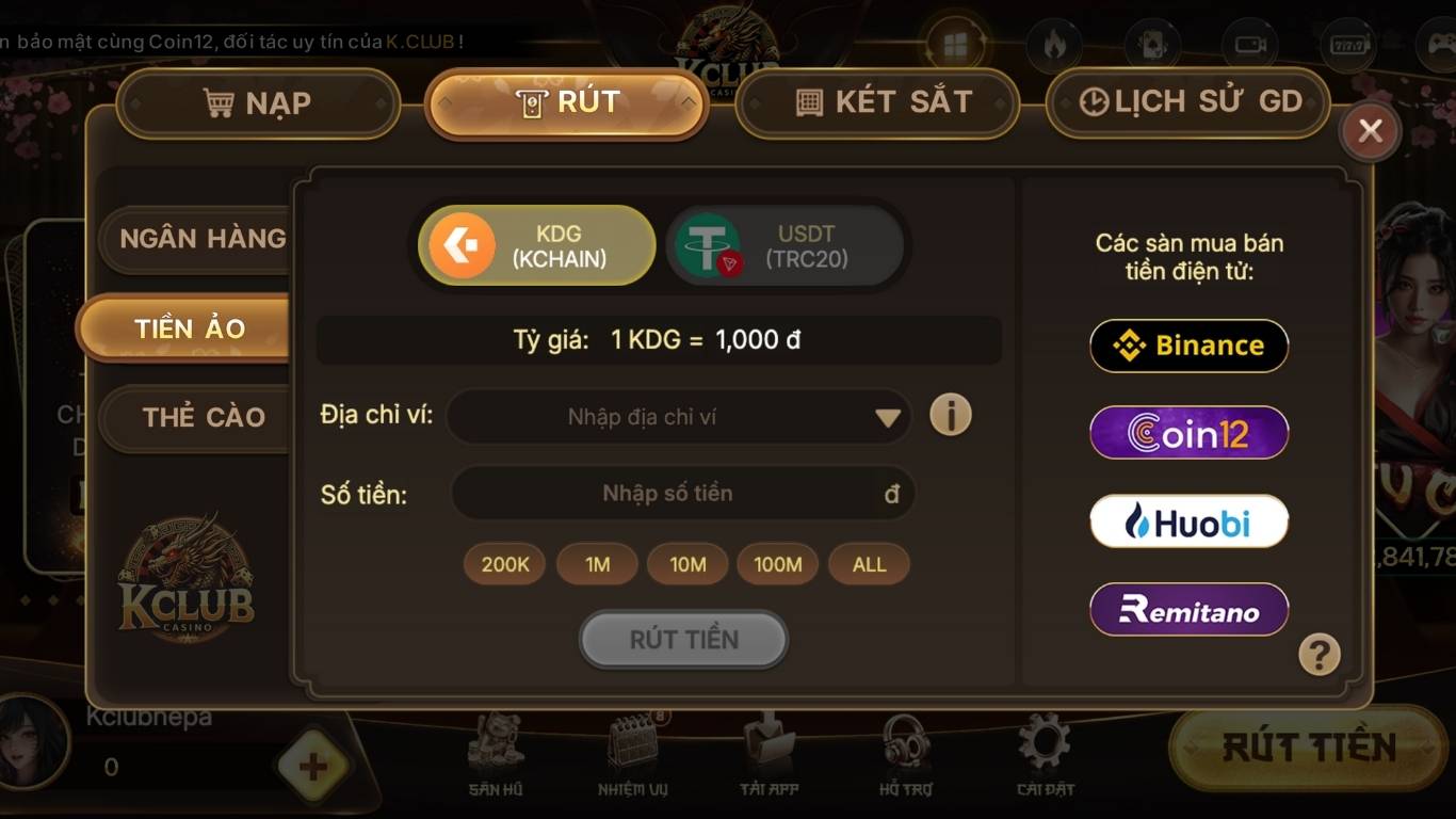 Rút tiền vào COIN12